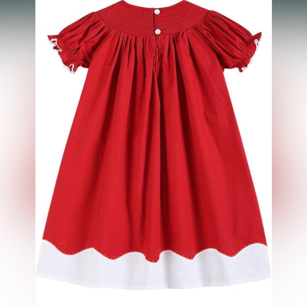 3t Smocked bishop dress Santa red and white new - Picture 2 of 5